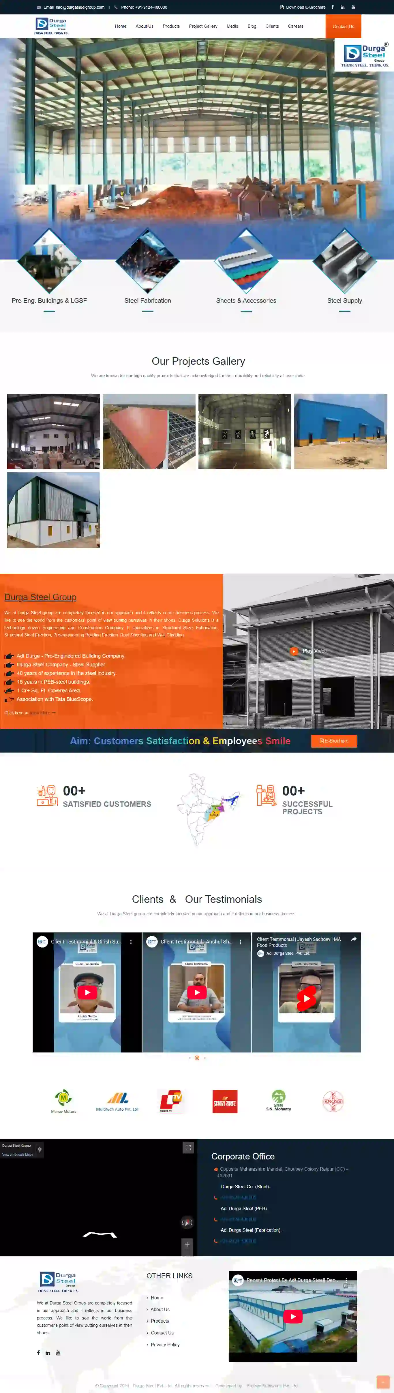 Durga Steel Company - Website designed and developed by Profsys Softwares Raipur