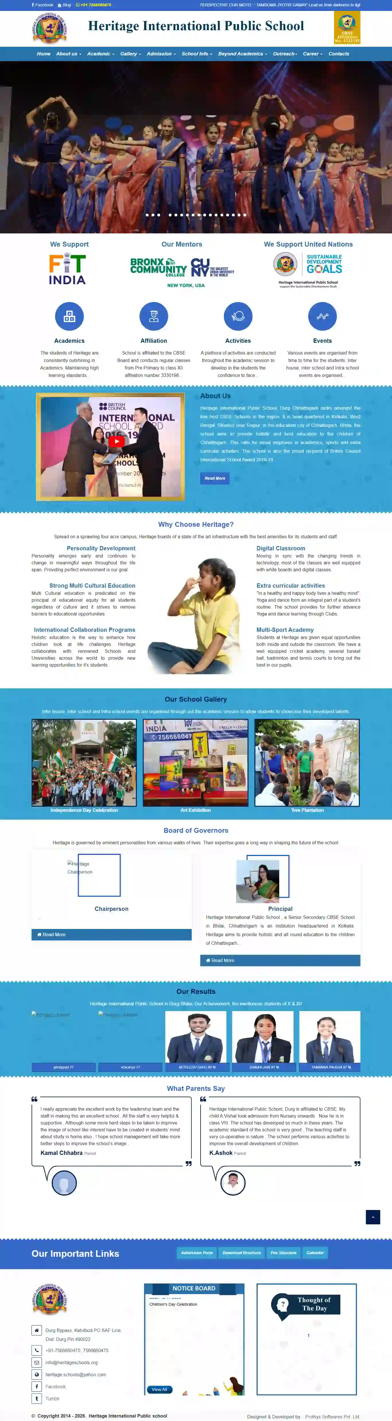 Heritage School - Website designed and developed by Profsys Softwares Raipur